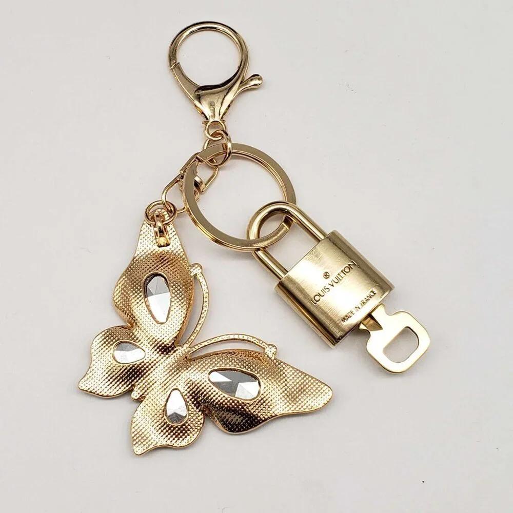 LV Gold Padlock Authentic 🔑 Luxury Bag Charm w/ Unbranded Butterfly Keychain
